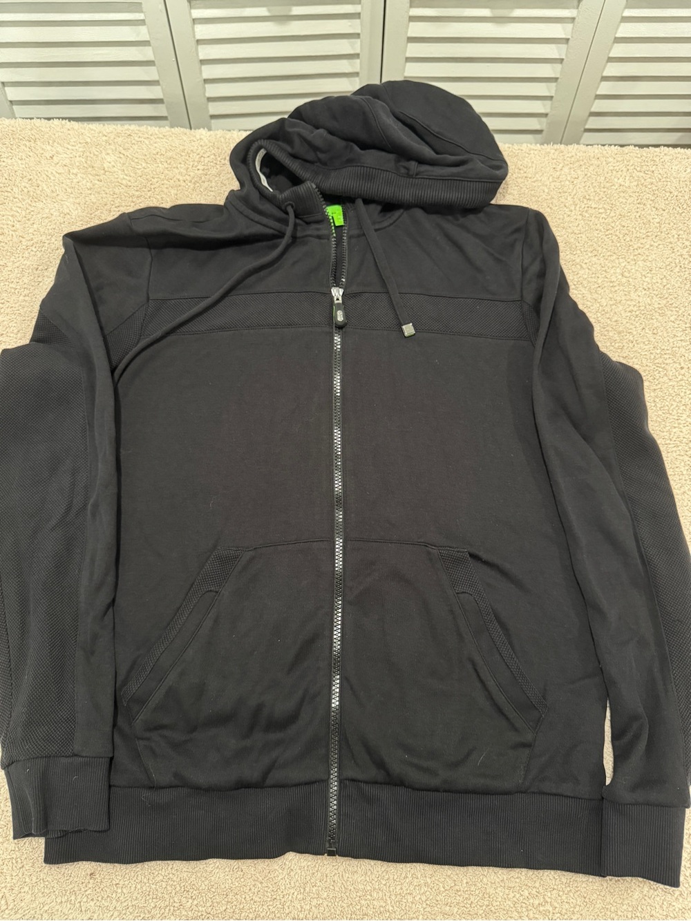 Hugo Boss Green Label Mixed Media Knit Full Zip Hoodie Black Men’s S